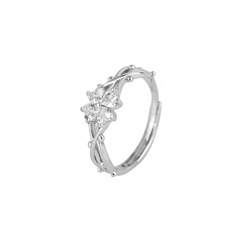 S999 Sterling Silver Thorn Clover Ring