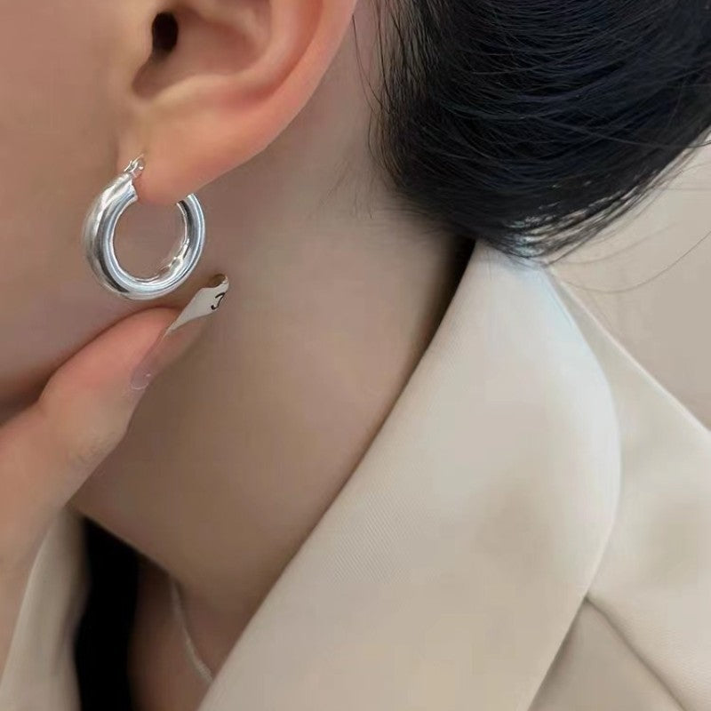 S925 S.Silver Plain Silver hoop earrings