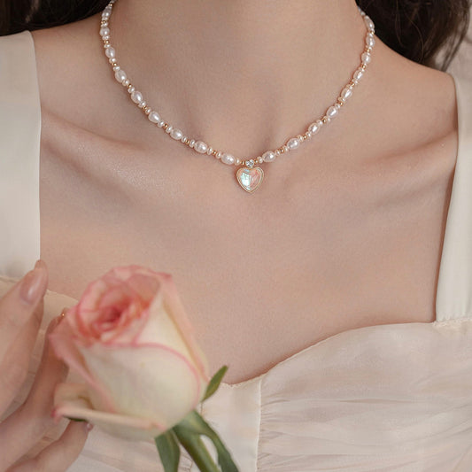 Simple Versatile French Love and Square Shape Pearl Necklace