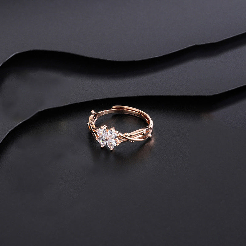 S999 Sterling Silver Thorn Clover Ring