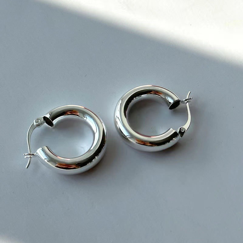 S925 S.Silver Plain Silver hoop earrings