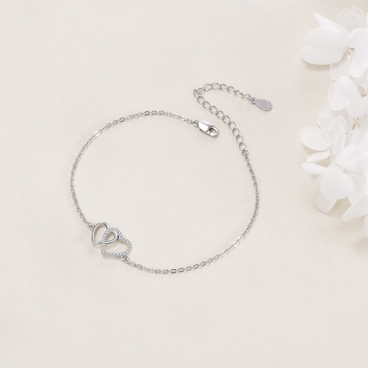 925 Silver Double Love Heart Bracelet