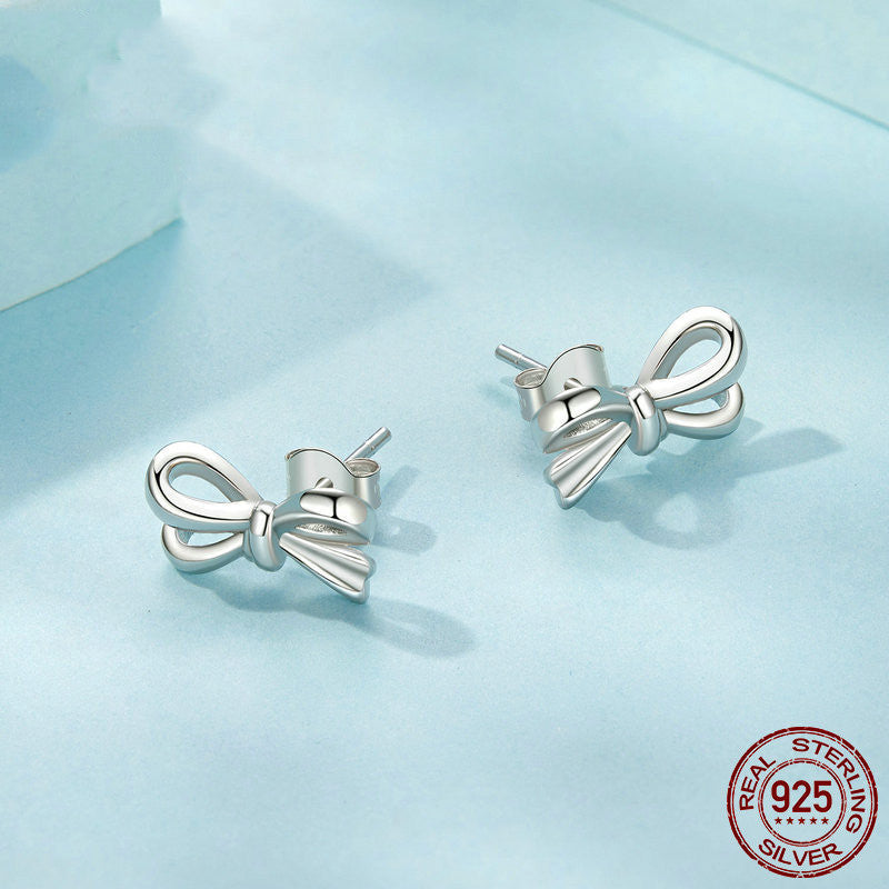 S925 Sterling Silver Heart Bow Stud Earrings