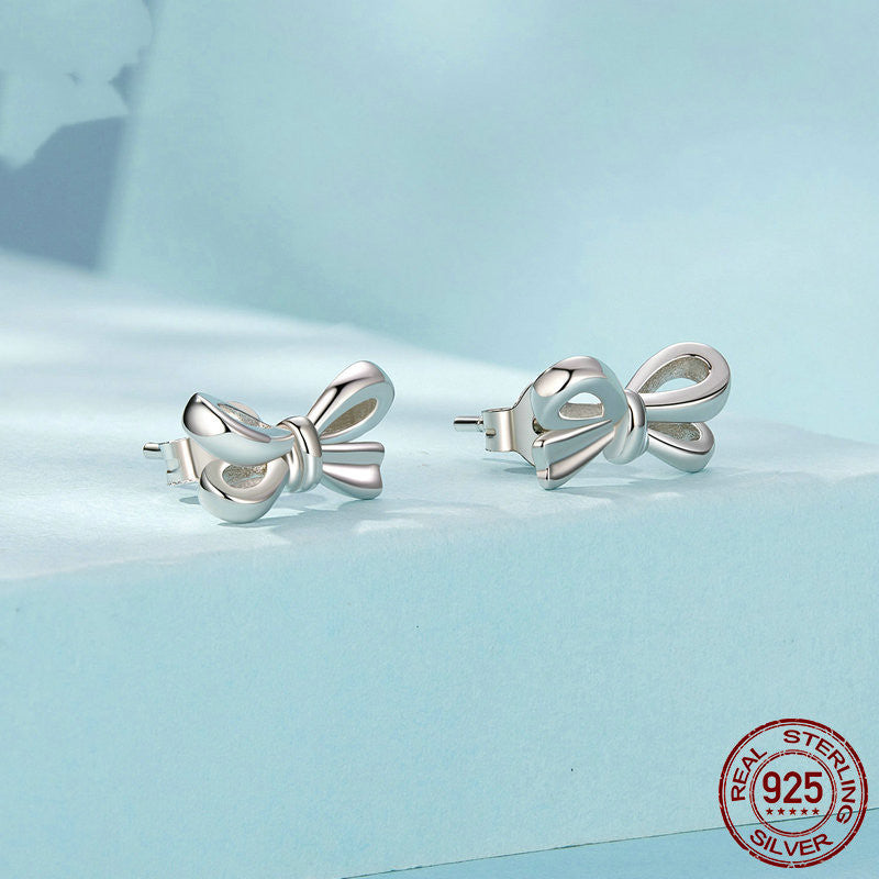 S925 Sterling Silver Heart Bow Stud Earrings