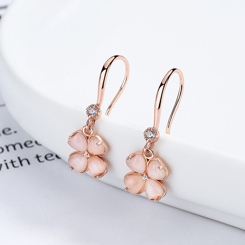 925 Sterling Silver Pink Clover Earrings