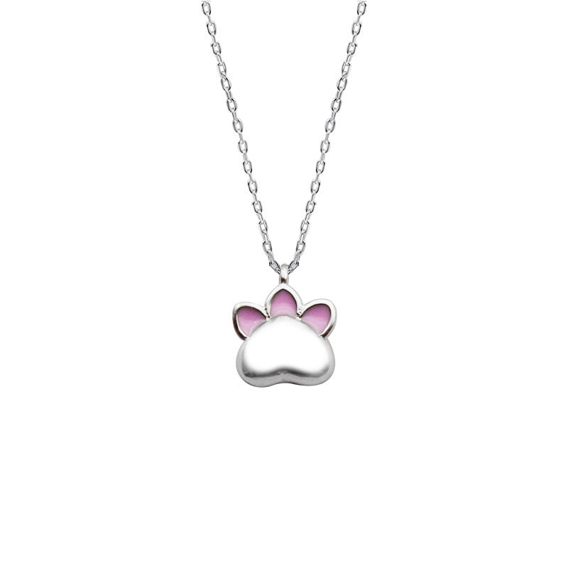 S925 Sterling Silver Kitty Paws Pendant Necklace