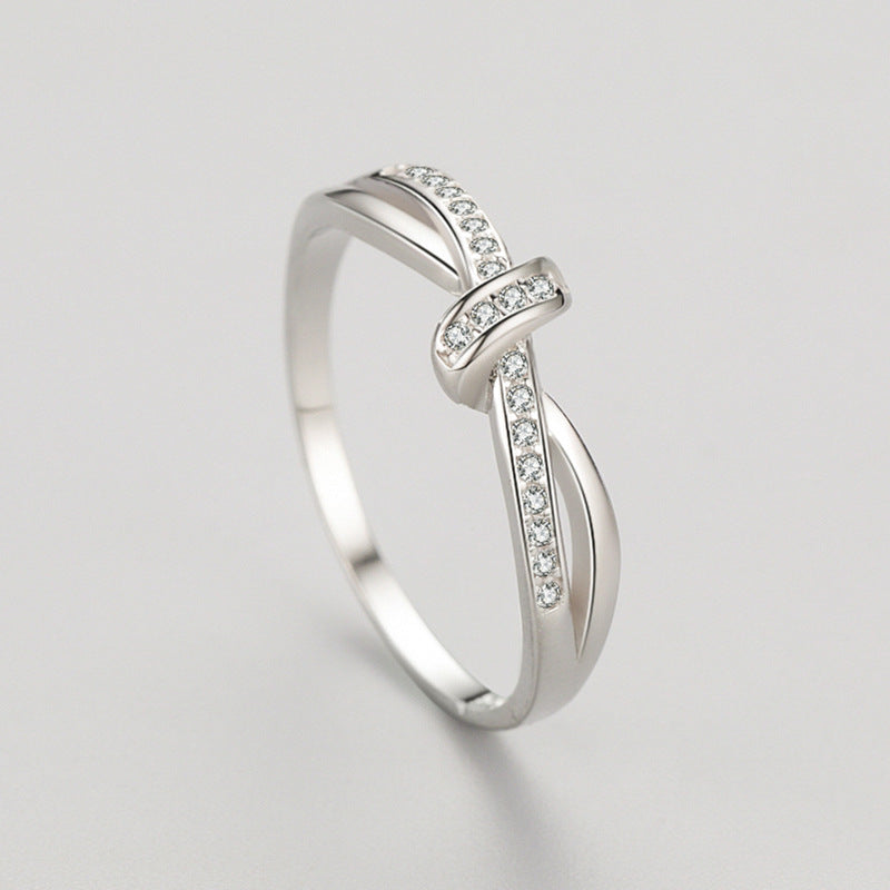 S925 Silver Double Knotted Diamond Ring