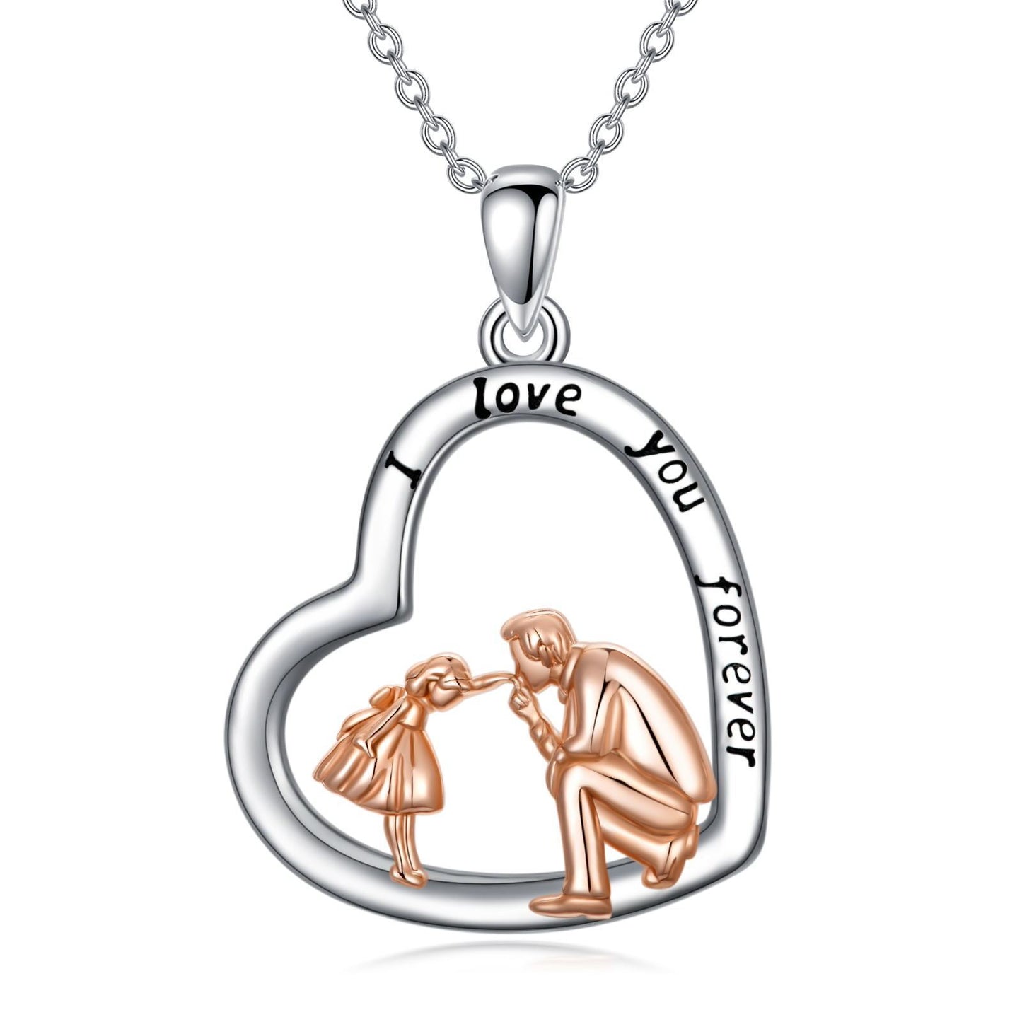 S925 Sterling Silver Father-Daughter- Heart Necklace