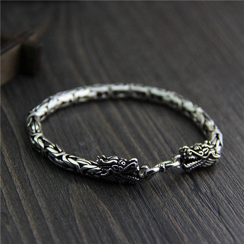 Men's S925 Silver Dragon Head Safety Pattern Fashion Bracelet