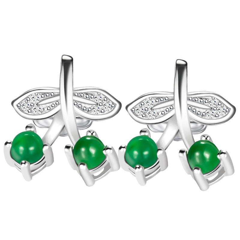 S925 Silver Inlaid Emerald Cherry Earrings