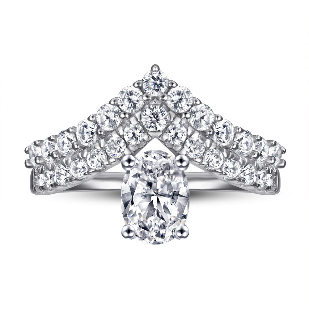 Sterling Silver V-shaped Double Row Diamond Ring