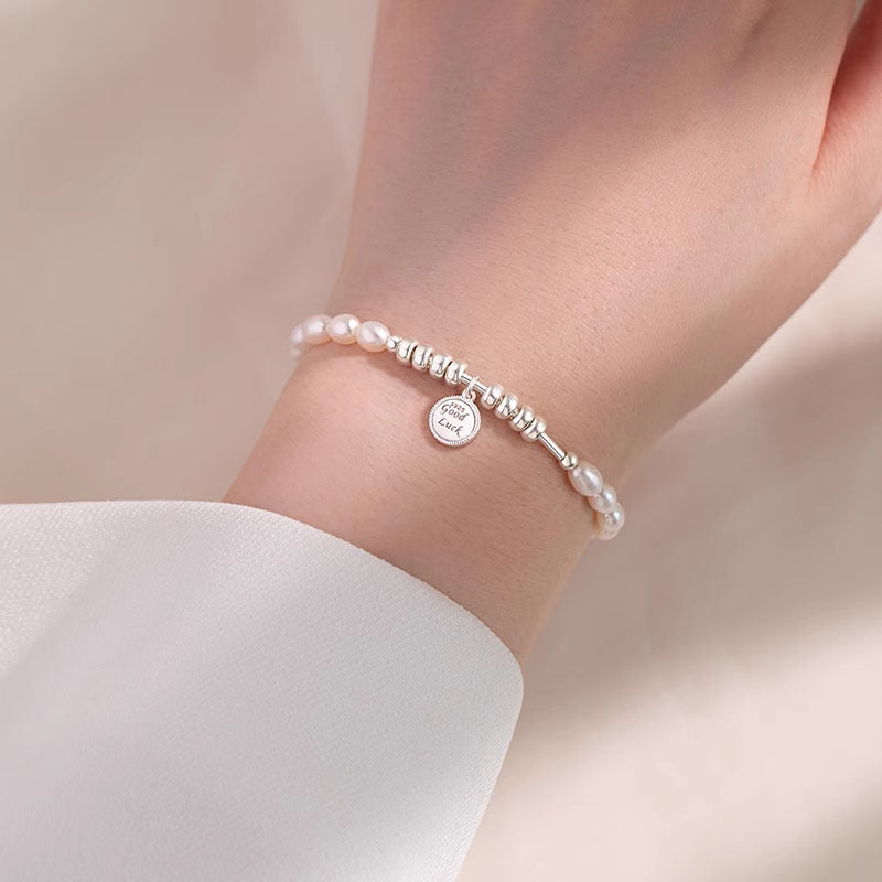 S925 Silver Freshwater Pearl Bracelet Letters