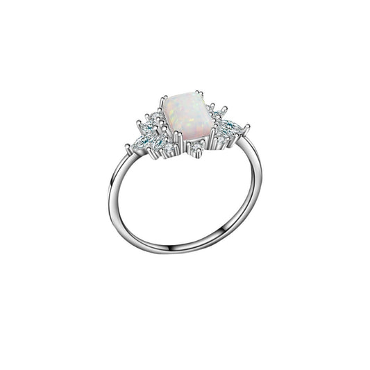 Sterling Silver, Birthstone Opal Square Ring