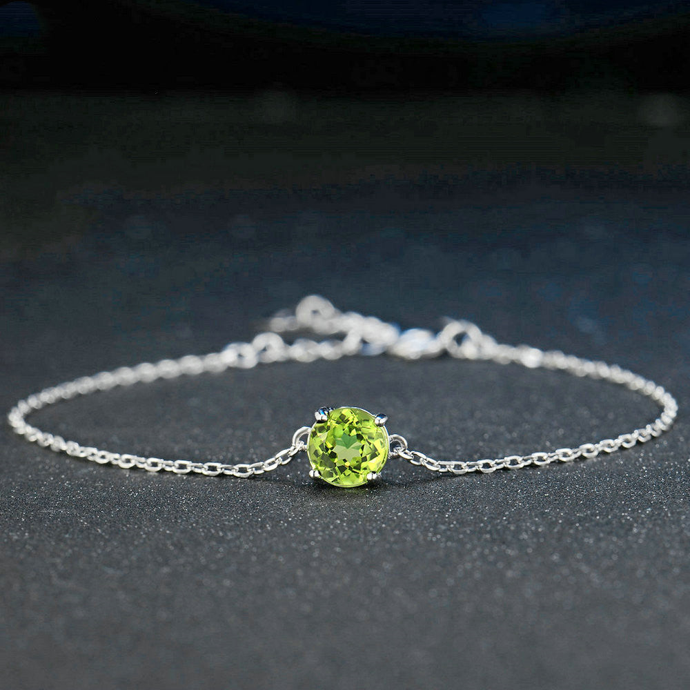 925 Sterling Silver Color Jewelry Natural Peridot White Gold Bracelet