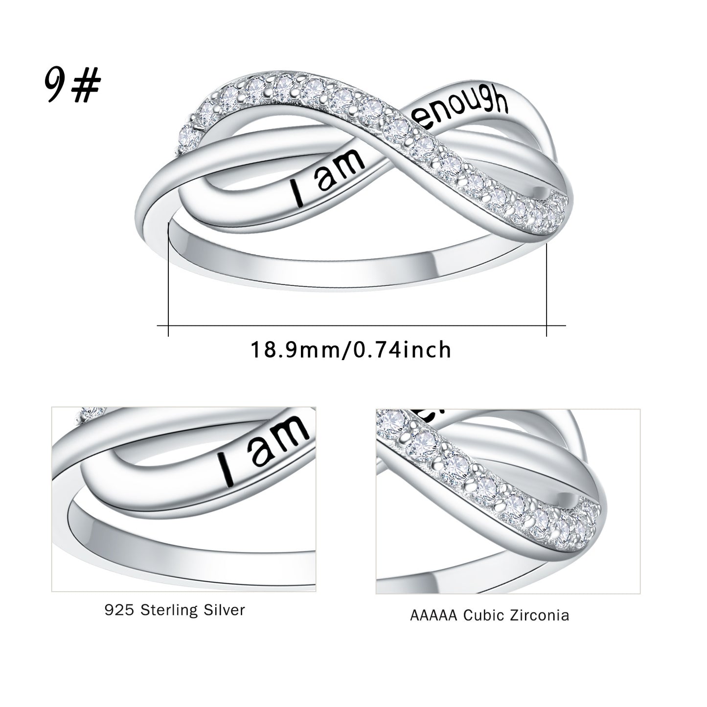 925 Sterling Silver ‘I Am Enough Forever’ Infinity Adjustable Band