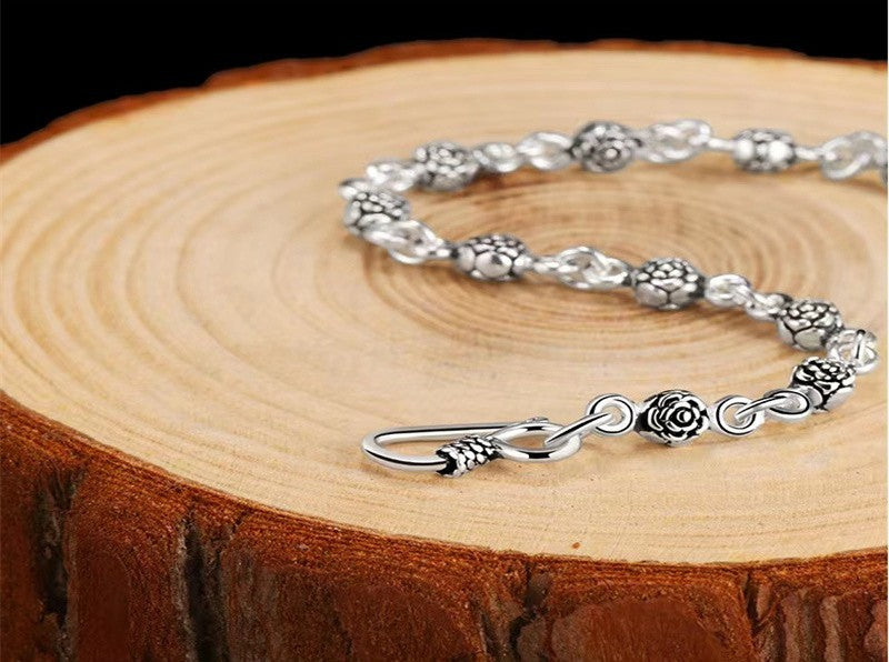 Women's Vintage Rose Silver Bracelet