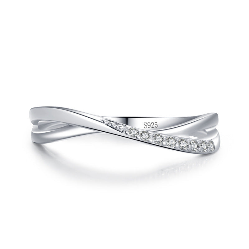 S925 Sterling Silver Cross Line Ring