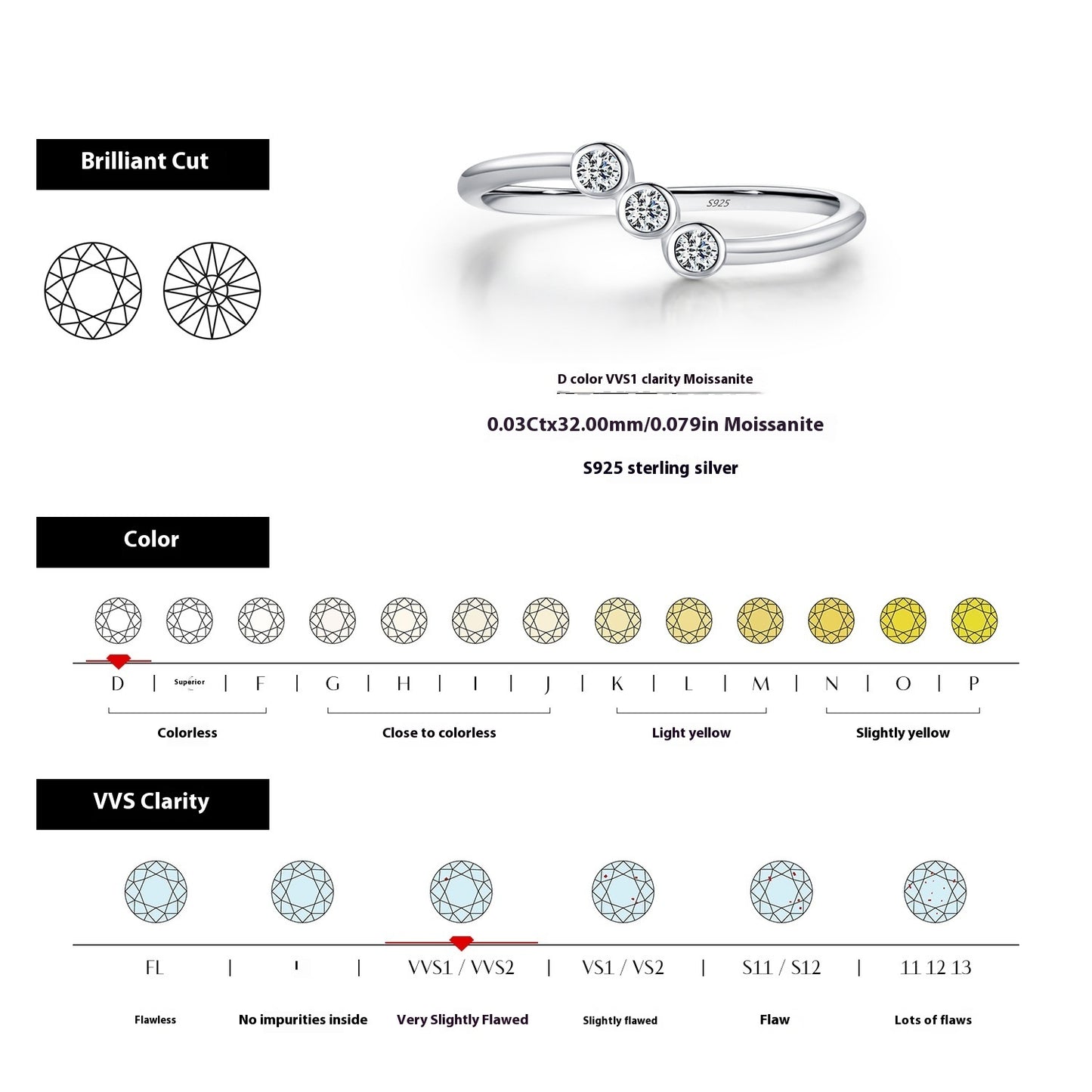 S925 Silver Irregular Design Bright Row Diamond Ring