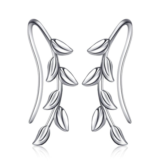 Sterling Silver Ear Climber Crawler Cuff  Leaf Earrings for Women Girls