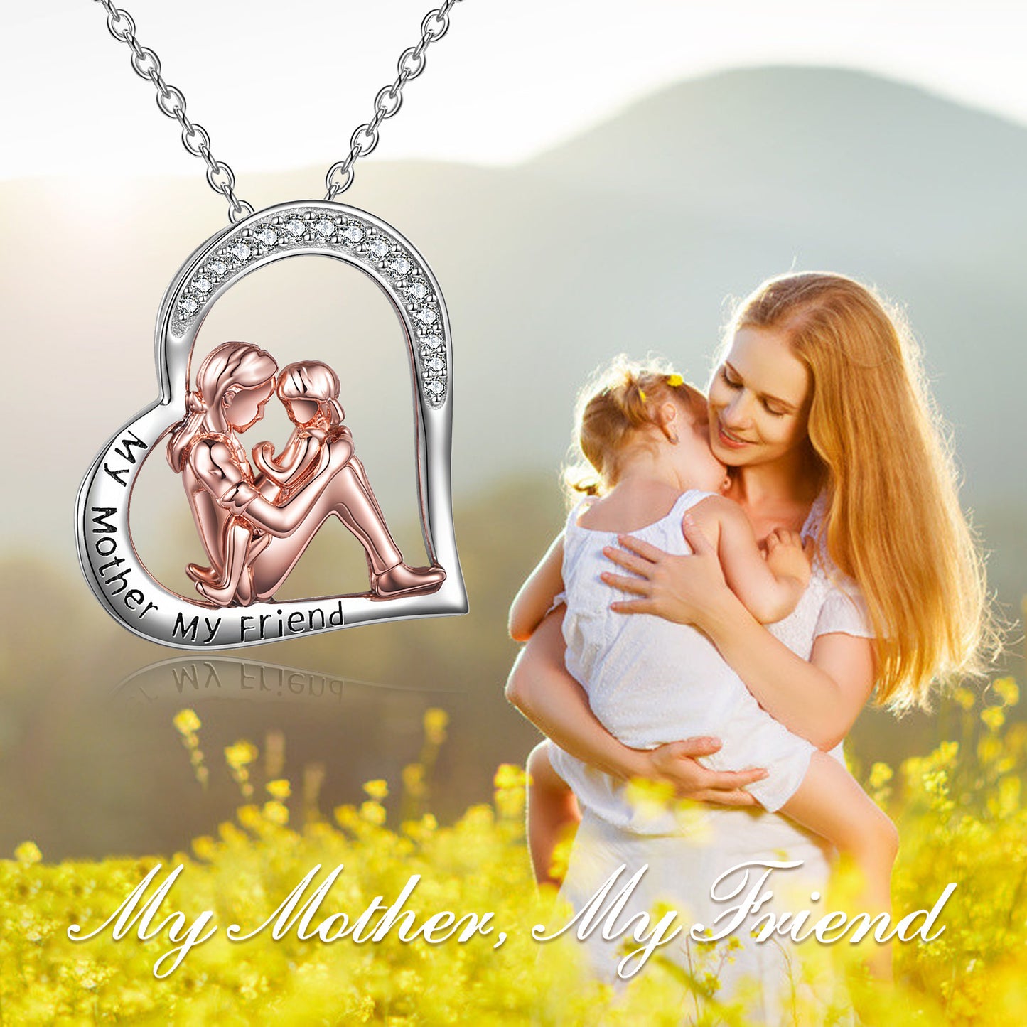 Mother Daughter Necklace 925 Sterling Silver