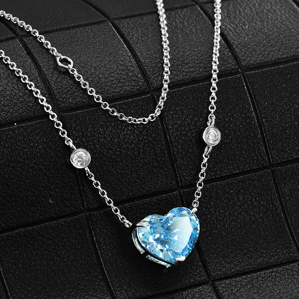 S925 S.Silver Ocean Blue-Heart Necklace