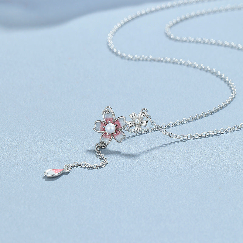 925 Silver Cherry Blossom Pearl Necklace