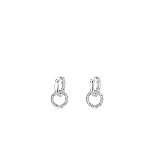 S925 Sterling Silver With Shiny Diamond Round Two-piece Earrings