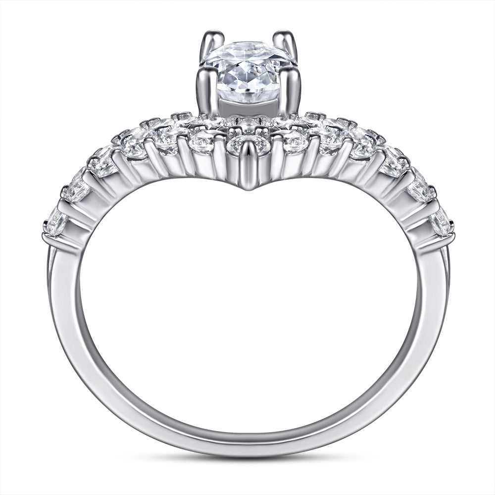 Sterling Silver V-shaped Double Row Diamond Ring