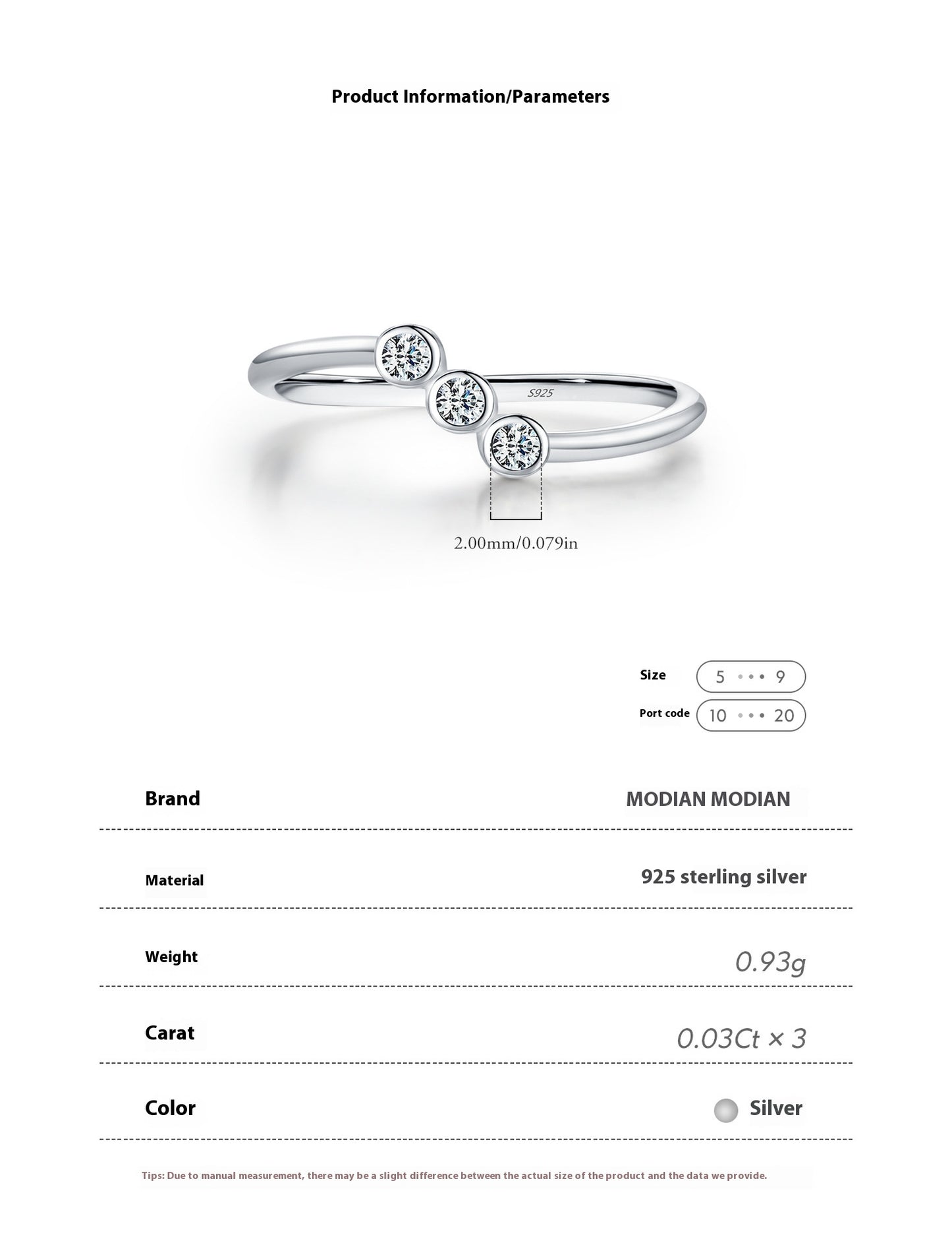 S925 Silver Irregular Design Bright Row Diamond Ring