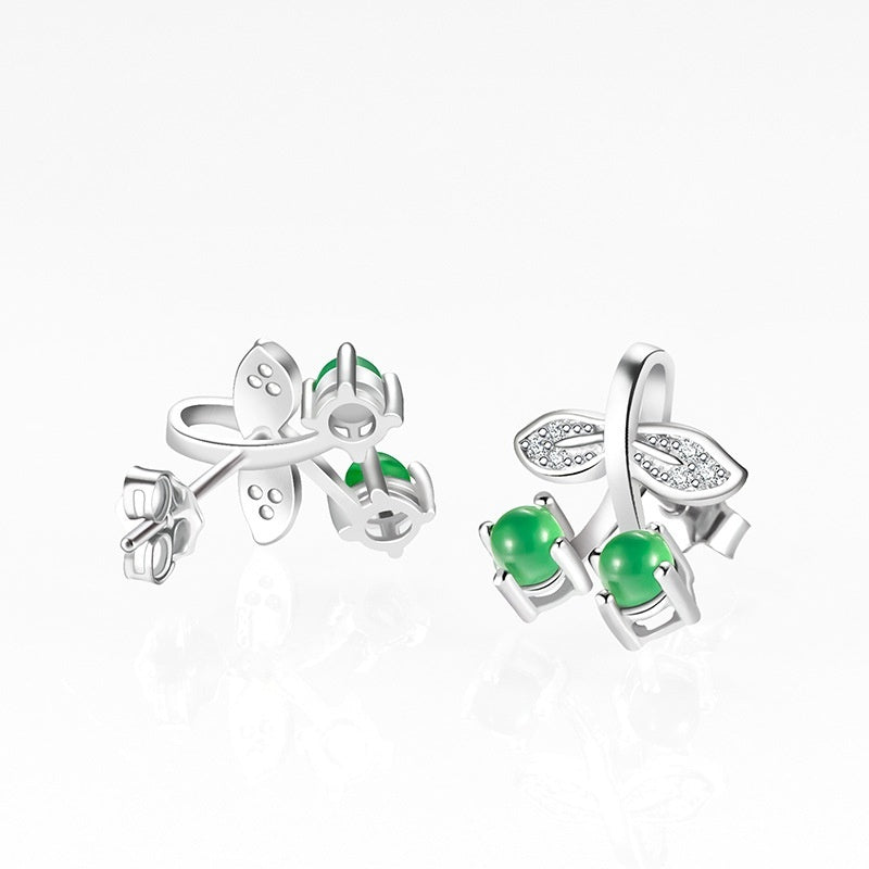 S925 Silver Inlaid Emerald Cherry Earrings