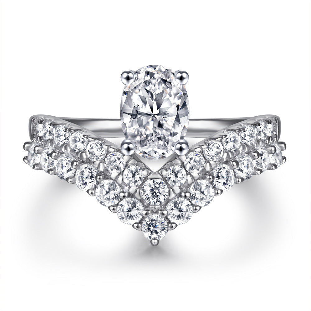 Sterling Silver V-shaped Double Row Diamond Ring