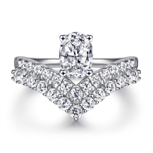 Sterling Silver V-shaped Double Row Diamond Ring