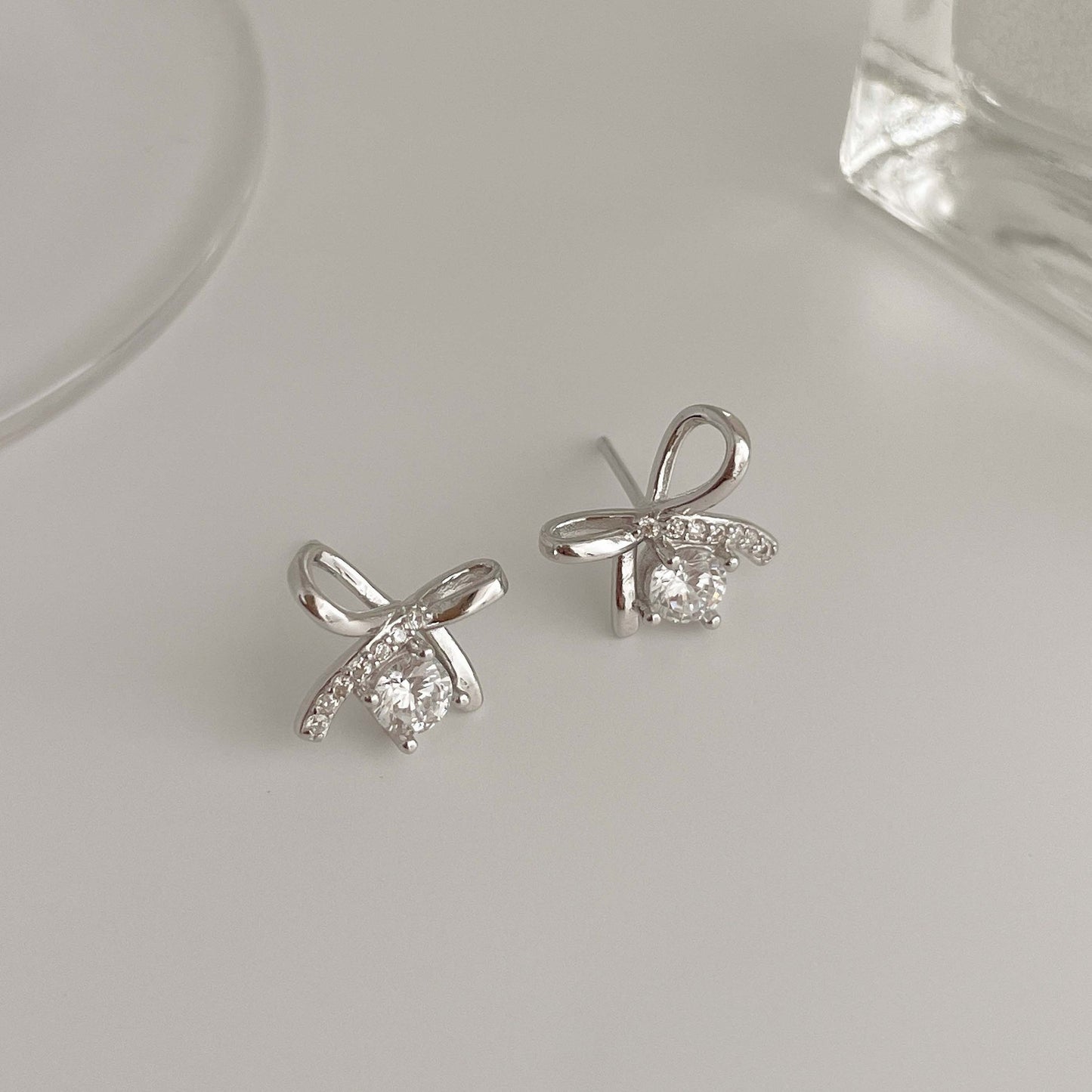 S925 Silver Simple Bow Stud Earrings